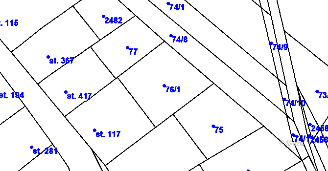 Parcela st. 76/1 v KÚ Moravany u Kyjova, Katastrální mapa