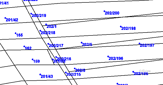 Parcela st. 202/5 v KÚ Moravany u Kyjova, Katastrální mapa
