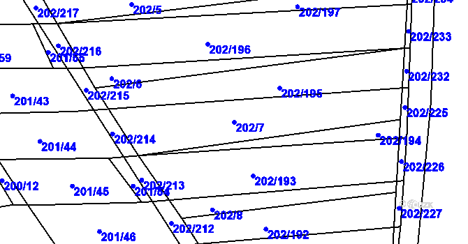 Parcela st. 202/7 v KÚ Moravany u Kyjova, Katastrální mapa