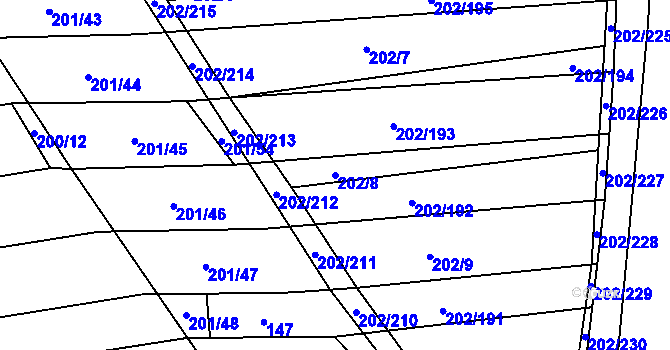 Parcela st. 202/8 v KÚ Moravany u Kyjova, Katastrální mapa