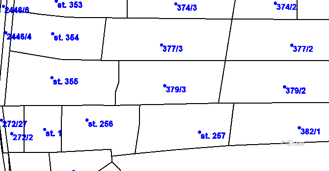 Parcela st. 379/3 v KÚ Moravany u Kyjova, Katastrální mapa