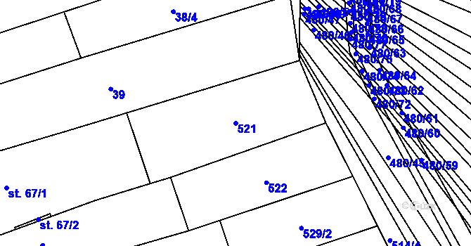 Parcela st. 521 v KÚ Moravany u Kyjova, Katastrální mapa