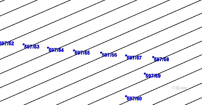 Parcela st. 597/56 v KÚ Moravany u Kyjova, Katastrální mapa