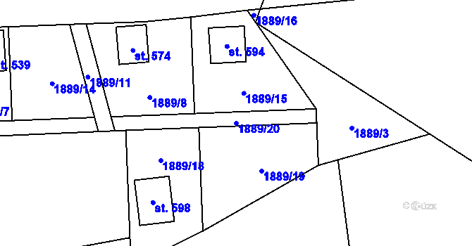 Parcela st. 1889/20 v KÚ Moravany u Kyjova, Katastrální mapa