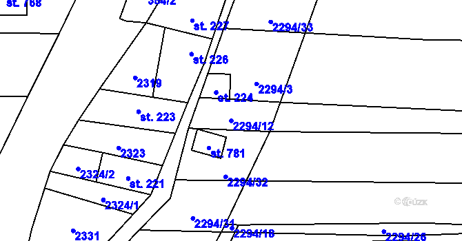 Parcela st. 2294/12 v KÚ Moravany u Kyjova, Katastrální mapa