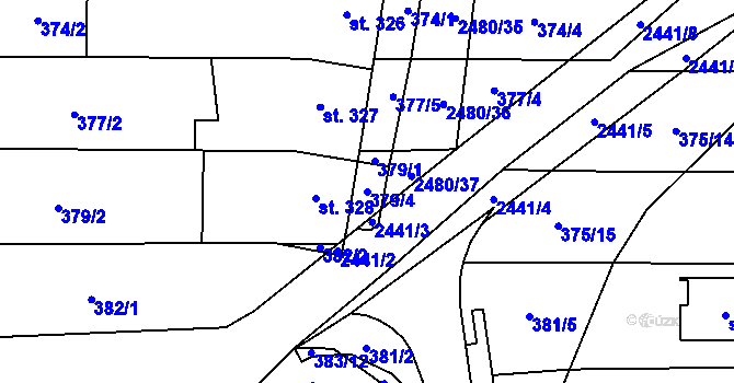 Parcela st. 379/4 v KÚ Moravany u Kyjova, Katastrální mapa