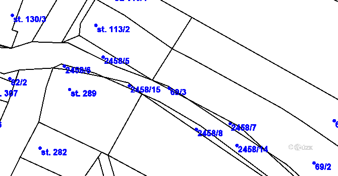 Parcela st. 69/3 v KÚ Moravany u Kyjova, Katastrální mapa