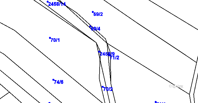 Parcela st. 2458/9 v KÚ Moravany u Kyjova, Katastrální mapa