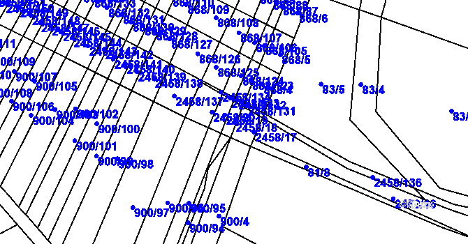 Parcela st. 2458/18 v KÚ Moravany u Kyjova, Katastrální mapa