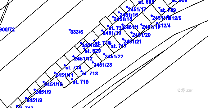 Parcela st. 2451/22 v KÚ Moravany u Kyjova, Katastrální mapa