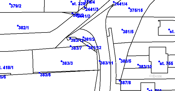 Parcela st. 381/12 v KÚ Moravany u Kyjova, Katastrální mapa