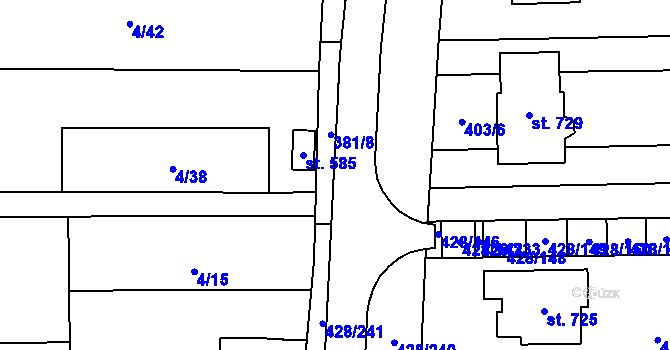 Parcela st. 381/11 v KÚ Moravany u Kyjova, Katastrální mapa