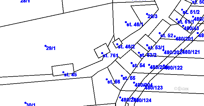 Parcela st. 761 v KÚ Moravany u Kyjova, Katastrální mapa