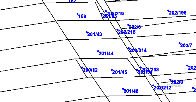 Parcela st. 201/44 v KÚ Moravany u Kyjova, Katastrální mapa