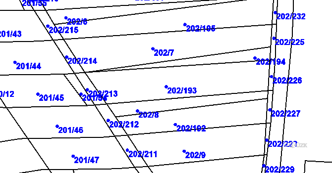 Parcela st. 202/193 v KÚ Moravany u Kyjova, Katastrální mapa