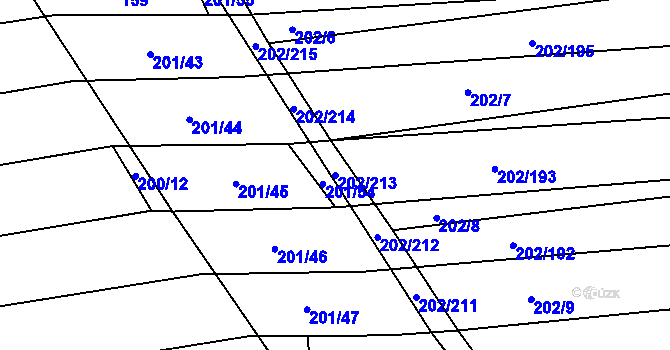 Parcela st. 202/213 v KÚ Moravany u Kyjova, Katastrální mapa