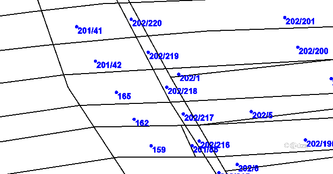 Parcela st. 202/218 v KÚ Moravany u Kyjova, Katastrální mapa