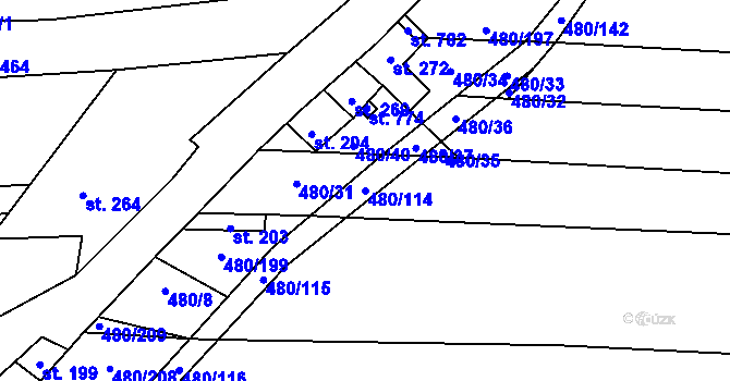 Parcela st. 480/114 v KÚ Moravany u Kyjova, Katastrální mapa