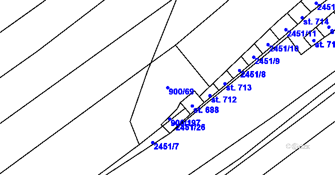 Parcela st. 900/69 v KÚ Moravany u Kyjova, Katastrální mapa