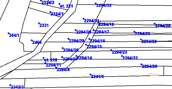 Parcela st. 2294/15 v KÚ Moravany u Kyjova, Katastrální mapa