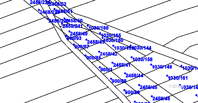 Parcela st. 2458/42 v KÚ Moravany u Kyjova, Katastrální mapa