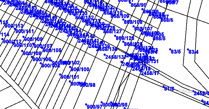 Parcela st. 2458/137 v KÚ Moravany u Kyjova, Katastrální mapa