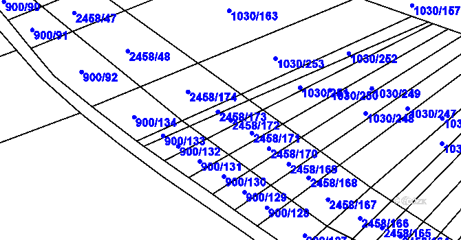 Parcela st. 2458/172 v KÚ Moravany u Kyjova, Katastrální mapa