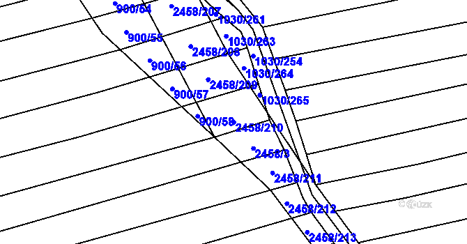 Parcela st. 2458/210 v KÚ Moravany u Kyjova, Katastrální mapa