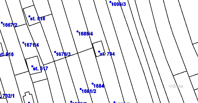 Parcela st. 794 v KÚ Moravany u Kyjova, Katastrální mapa