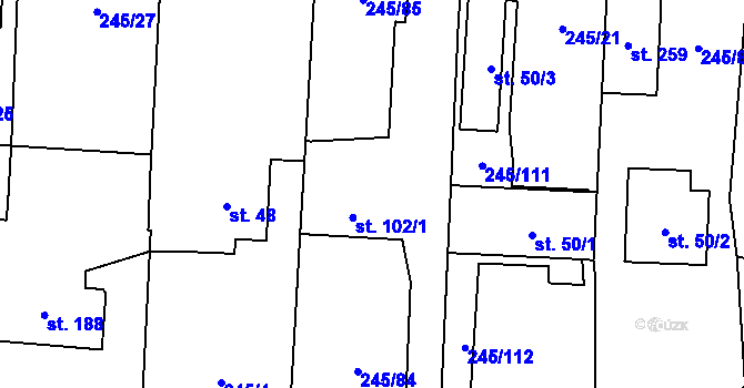 Parcela st. 102 v KÚ Moravec, Katastrální mapa