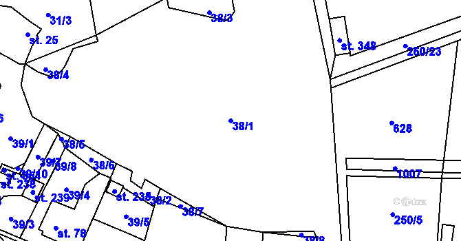 Parcela st. 38/1 v KÚ Moravec, Katastrální mapa