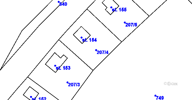 Parcela st. 207/4 v KÚ Moravec, Katastrální mapa