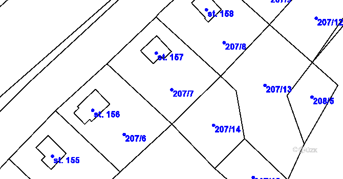 Parcela st. 207/7 v KÚ Moravec, Katastrální mapa
