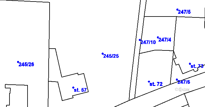 Parcela st. 245/25 v KÚ Moravec, Katastrální mapa