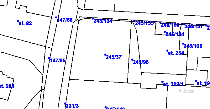 Parcela st. 245/37 v KÚ Moravec, Katastrální mapa