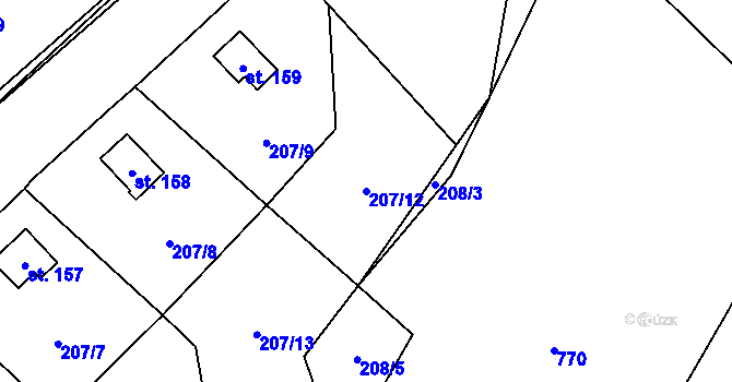Parcela st. 207/12 v KÚ Moravec, Katastrální mapa