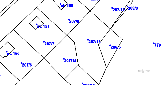 Parcela st. 207/13 v KÚ Moravec, Katastrální mapa