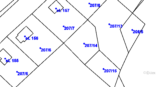 Parcela st. 207/14 v KÚ Moravec, Katastrální mapa
