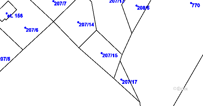 Parcela st. 207/15 v KÚ Moravec, Katastrální mapa