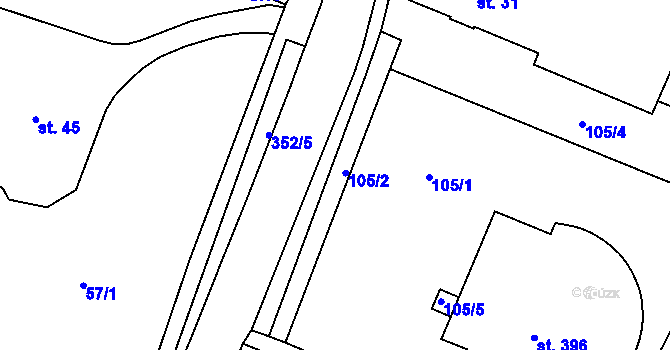 Parcela st. 105/2 v KÚ Moravec, Katastrální mapa