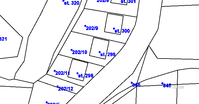 Parcela st. 299 v KÚ Moravec, Katastrální mapa
