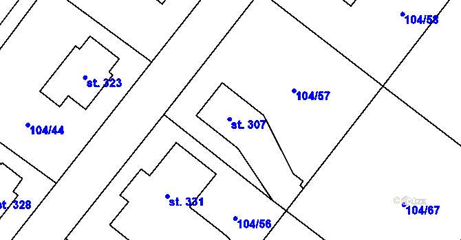 Parcela st. 307 v KÚ Moravec, Katastrální mapa