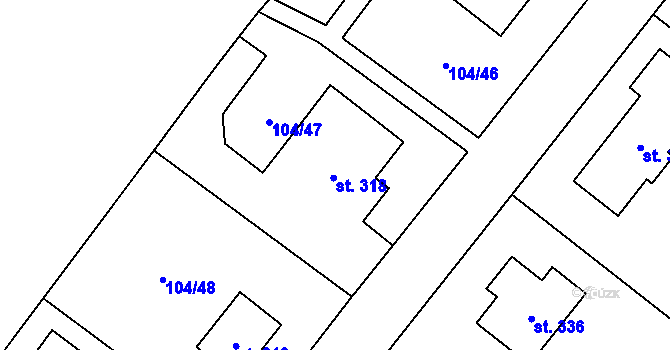 Parcela st. 318 v KÚ Moravec, Katastrální mapa