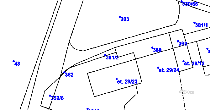 Parcela st. 381/2 v KÚ Moravec, Katastrální mapa