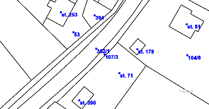 Parcela st. 107/3 v KÚ Moravec, Katastrální mapa