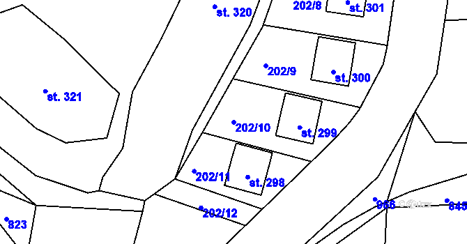 Parcela st. 202/10 v KÚ Moravec, Katastrální mapa