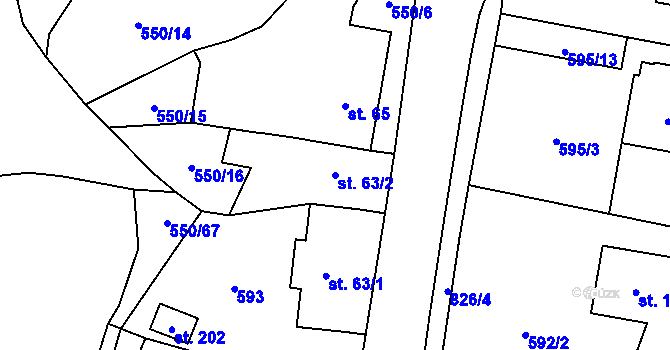 Parcela st. 63/2 v KÚ Pikárec, Katastrální mapa