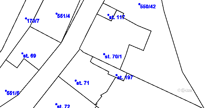 Parcela st. 70/1 v KÚ Pikárec, Katastrální mapa