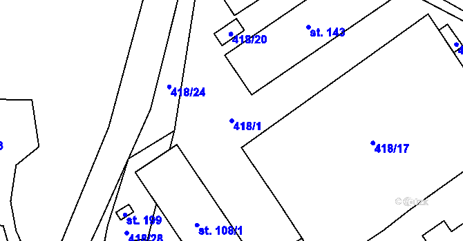 Parcela st. 418/1 v KÚ Pikárec, Katastrální mapa