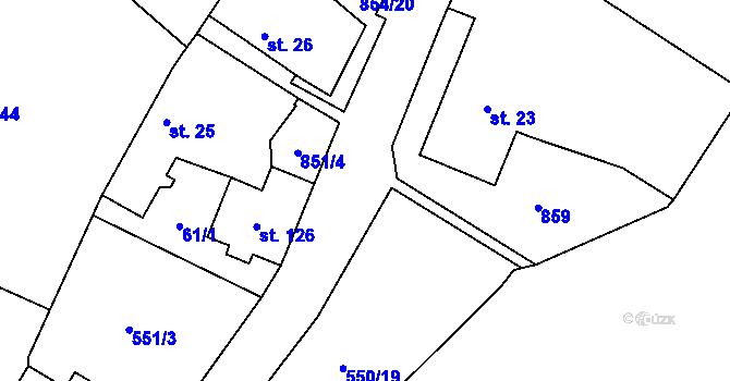 Parcela st. 550/18 v KÚ Pikárec, Katastrální mapa